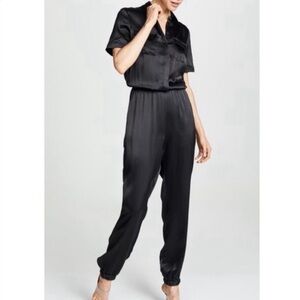 CAMI NYC | $352 The Maddi Short Sleeve Jumpsuit 100% Silk in Black, Size XS